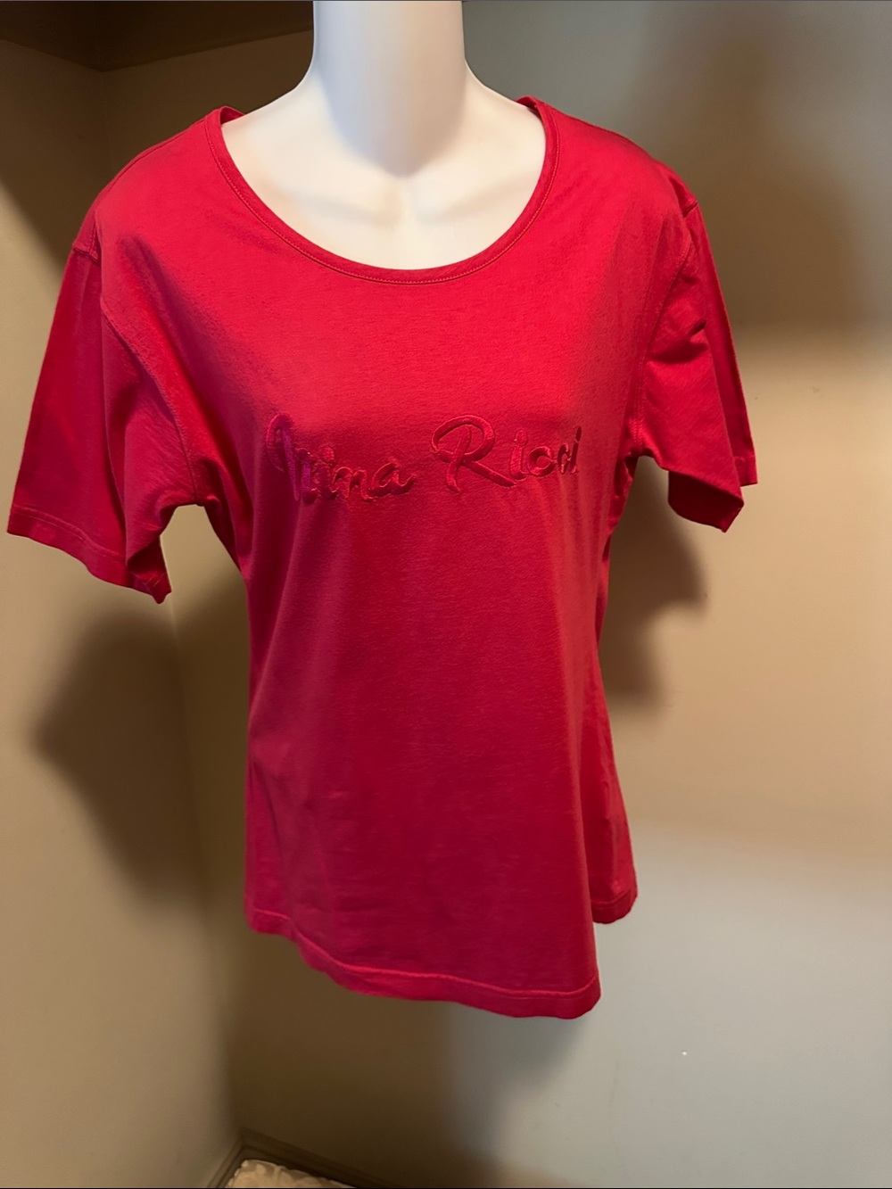 Nina Ricci Bright Red Logo Embroidered Scoop Tee